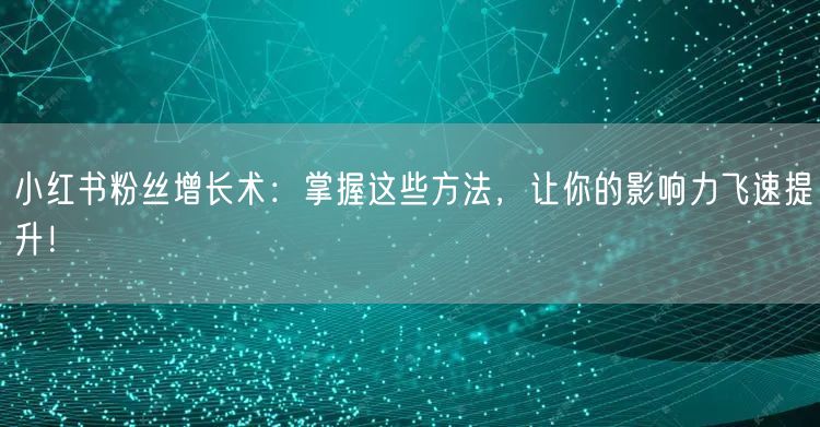 小红书粉丝增长术：掌握这些方法，让你的影响力飞速提升！