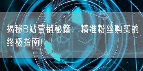 揭秘B站营销秘籍：精准粉丝购买的终极指南！
