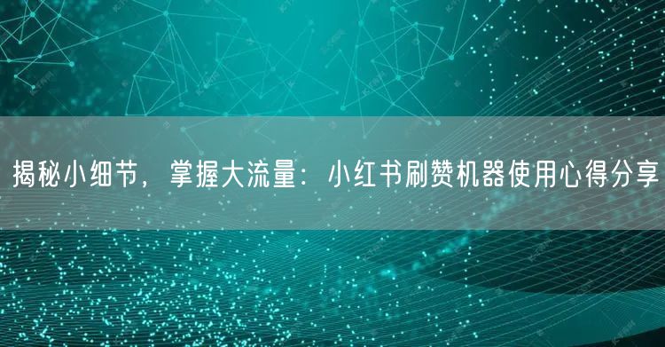 揭秘小细节，掌握大流量：小红书刷赞机器使用心得分享