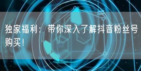 独家福利：带你深入了解抖音粉丝号购买！